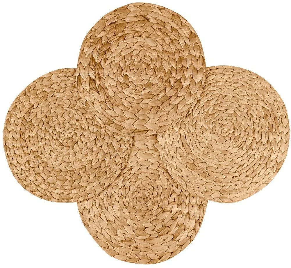 Natural Water Hyacinth Placemats Round Woven Mats for Kitchen Dining Table Party